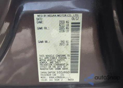 2013 Nissan Altima 2.5 Sl z USA, uszkodzony, nr VIN 1N4AL3AP5DC105460